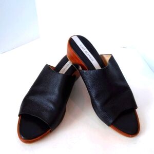 Matt Bernson black leather slides sandals